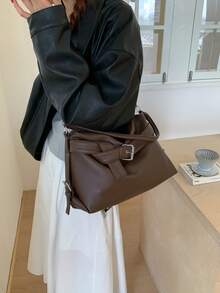 1个复古荔枝纹女士软皮单肩手提包，女士手提包，新款秋冬女士单肩包，最佳秋季手提包，女士休闲手提包 - 咖啡 - 查看 9