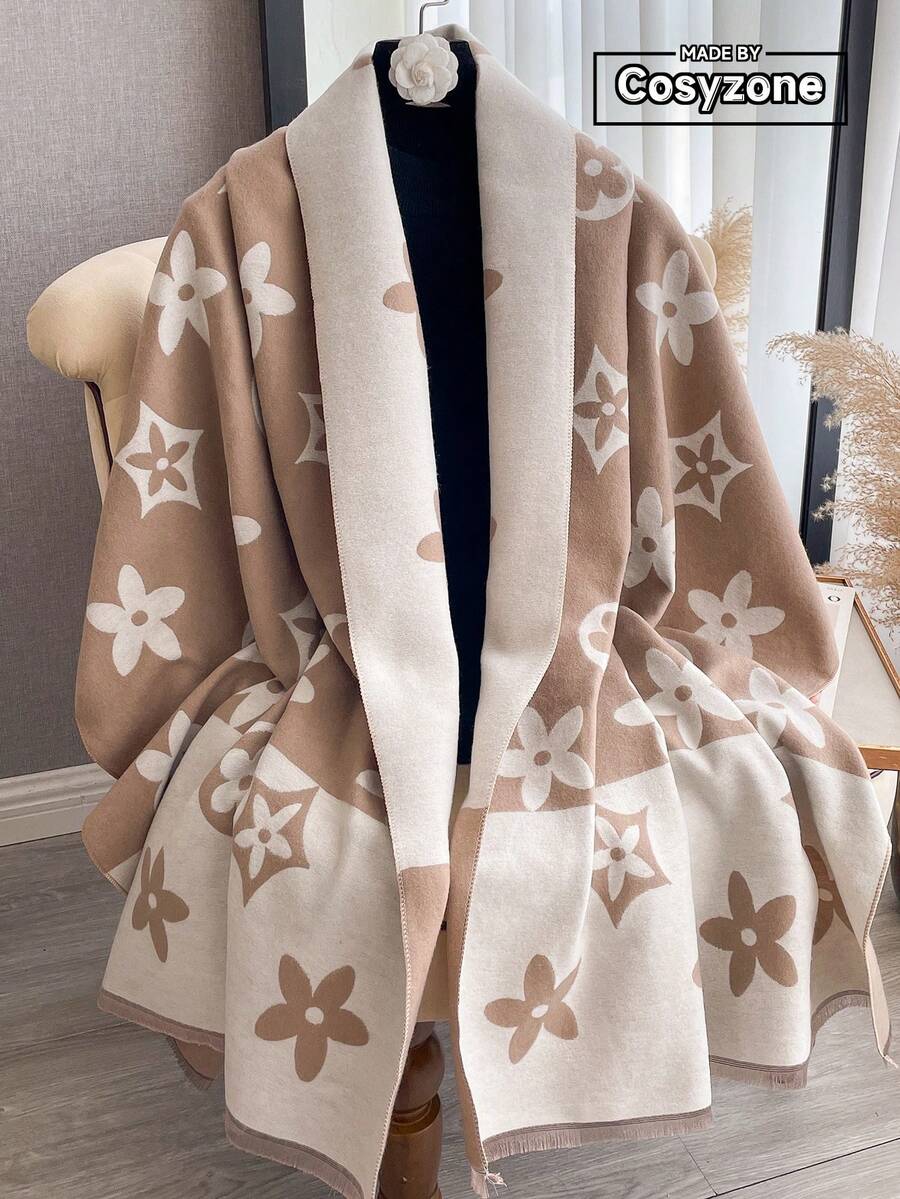 1pc Faux Cashmere Minimalist Elegant Star Pattern Jacquard Warm Scarf, Suitable For Women To Use As Blanket In Air-Conditioned Room, Fashion Versatile Neck Warmer For Autumn/Winter Outings And Travel, Ideal Gift