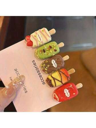 5pcs Ice Cream Mini Ins Style Hair Clips, Korean Elegant Women's Fashion, Gentle Hair Accessories, Cute Adult, Minimalist Chic, Daily Commute, Fashion Hair Clips, Mini Hair Clips, Women's Accessories, Student Style