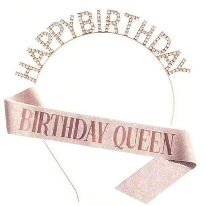 AOPRIE Birthday Girl Headband, Happy Birthday Headpiece For Women, Girls, Princess Crown With Rhinestones, Gold