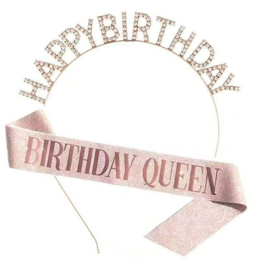 AOPRIE Birthday Girl Headband, Happy Birthday Headpiece For Women, Girls, Princess Crown With Rhinestones, Gold - Multicolor - View 1