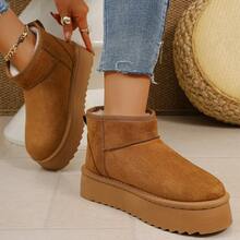 厚底一脚蹬雪地靴，时尚百搭的短靴，厚底设计，冬季保暖 - 黃棕色 - 查看 14