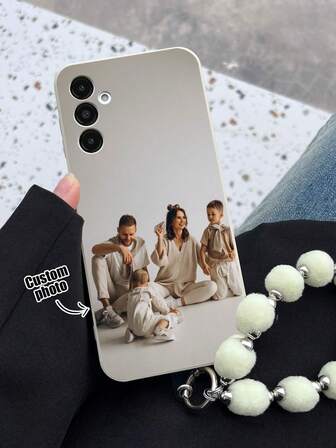 1pc Customizable TPU Anti-Drop Phone Case (White) & 1pc White Furball Phone Lanyard, Customized Phone Case, Anniversary Gift, Valentine's Day Gift, Birthday Gift, Wedding Gift, Mother's Day Gift, Father's Day Gift, Best Friend Gift