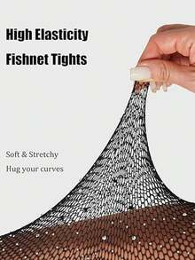 2pcs Plus Size Women's Rhinestone Embellished Black Fishnet Tights, Stretchy Skinny Mesh Stockings, Shiny Clubwear, Goth Style, Versatile For All Seasons - Black - View 5