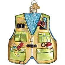 Old World Christmas Fisherman Collection Adornos de Vidrio soplado para Motor de árbol de Navidad, Motor Fuera de borda(Chaleco de pesca) - Multicolor - Ver 1