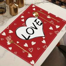 1 pieza Mantel individual con diseño de corazón, mantel de mesa de comedor, decoración navideña, mantel para desayuno, accesorio de cocina, mantel individual fácil de limpiar, adecuado para el hogar, restaurante, decoración de cocina y comedor - Multicolor - Ver 2
