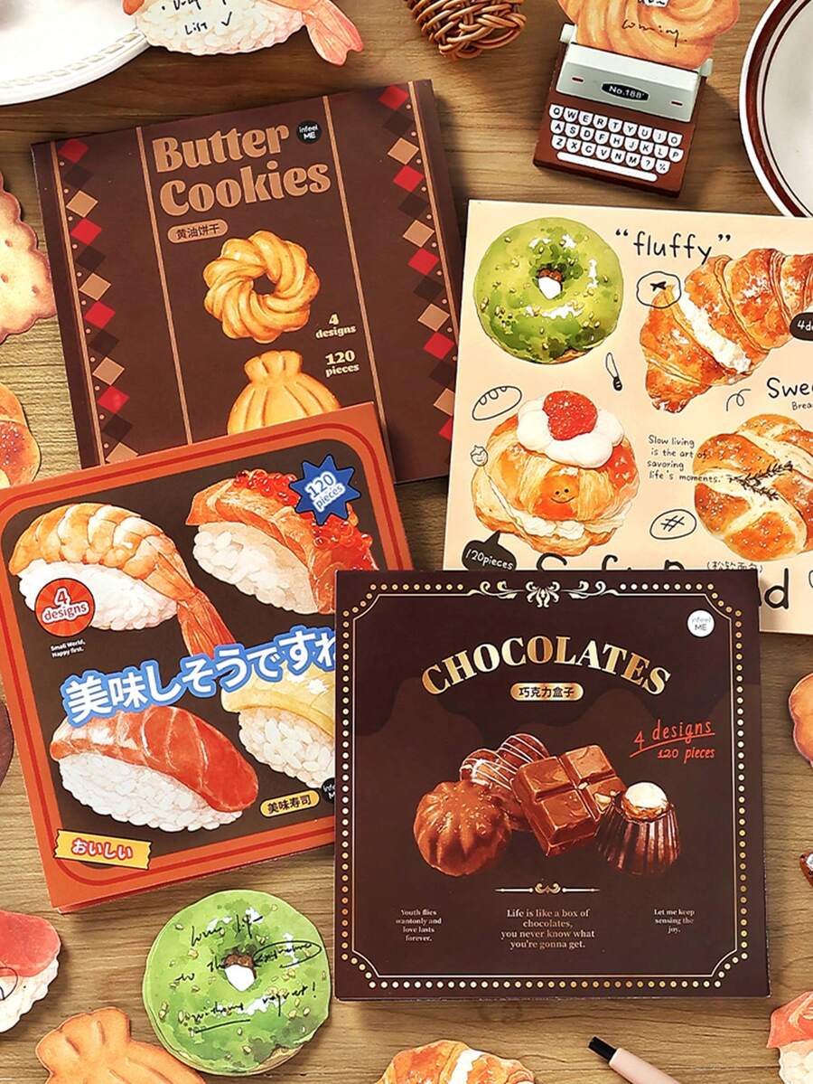 120pcs Cute Bread Style Memo Pad, Sticky Notes For Gift, Office, Home, Marking, Labeling, Classroom, Entertainment, Student Planner, Creative Vintage Decoration Stickers - Multicolor - View 1