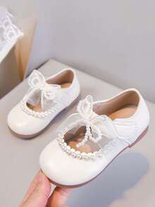 1双女童时尚珍珠装饰公主平底鞋，软底防滑儿童牛津鞋，英伦风女童舞蹈鞋，适合春、夏、秋、冬四季穿着 - 米色 - 查看 3