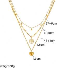 Juego de collares en 3 capas de corazón, con dije de arbol de la vida, collar de capas, collar de cadena cubana para mujer, Acero inoxidable, collares para mujer. - 1 - Ver 8