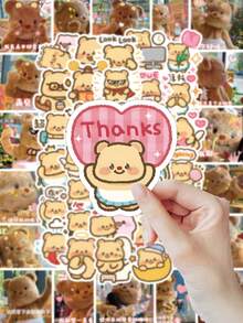 63 PIEZAS/PAQUETE Pegatinas de oso encantador de vinilo de tamaños surtidos, duraderas. Suministros para scrapbooking, regalo de Año Nuevo 2026, artículos de papelería estéticos lindos, accesorios de escritorio para proyectos de scrapbooking - Multicolor - Ver 3