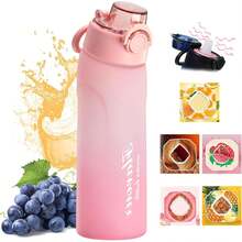 Botella de agua deportiva, nuevo vaso de agua saborizada de 720ML, con 3 cápsulas de sabor, sin BPA, 0% azúcar, con pajita, apta para niños y deportes al aire libre (gradiente rosa)