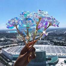 5pcs/10pcs Girl Birthday Gift Living Room Decoration Valentine's Day Proposal Decoration Artificial Flower Crystal Luminous Rose, Party Decor, Romantic Proposal, Decorative Accents, Festive Arrangement, Glowing Roses, Highquality Artificial, Wedding Decor, Wedding Decorations - Multicolor - View 2