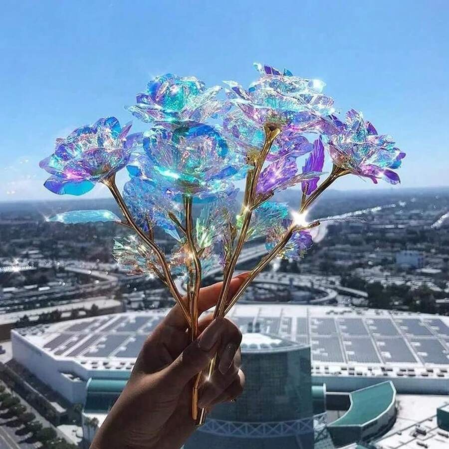 5pcs/10pcs Girl Birthday Gift Living Room Decoration Valentine's Day Proposal Decoration Artificial Flower Crystal Luminous Rose, Party Decor, Romantic Proposal, Decorative Accents, Festive Arrangement, Glowing Roses, Highquality Artificial, Wedding Decor, Wedding Decorations