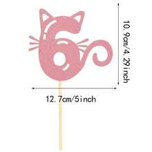 Decoración para tarta de cumpleaños de gato, de 1 a 9 años, de material de papel sin batería y para mascotas, con diseño de silueta de gato rosa, adecuado para fiestas de mascotas y celebraciones con temática de gatos, decoración de tarta - Rosa - Ver 15