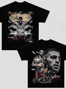 Ilia Topuria Bull Fight Boxy-Shirt Ilia Topuria Shirt Premium Graphic Tee & Sports Fans Short Sleeve Crew Neck Retro Soft Cotton Shirt Fans Fans - 黑色 - 查看 2