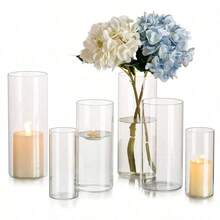 1/4pcs Set Transparent Cylinder Vase, Windproof Candle Holder, Modern Floating Candle Wedding Centerpiece, Dining Table Decor Glass Candle Holder - Multicolor - View 7