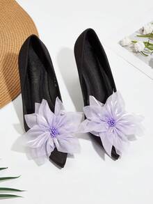 New Water-Gloss Organza Flower Detachable Shoe Buckle 1 Pair Slouchy Shoe Decor Accessory Suitable For High Heels/Flats/Loafers Wedding Party Essential - Purple - View 5