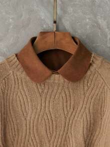 休闲简约衬衫领款式，女士仿领衬里，可水洗，百搭配饰，适合春、秋、冬装搭配 - 咖色尖領 - 查看 13