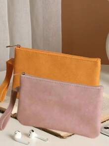 Large Capacity PU Leather Cosmetic Bag, Soft Phone Pouch, Solid Color Anti-Fouling Stationery Bag, Coin Purse - Multicolor - View 11