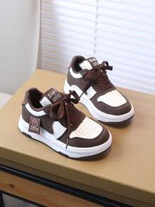 1 par de zapatillas casuales con diseño de moda y antideslizantes para niños, adecuadas para el otoño, apropiadas para niños mayores - Marrón - Ver 4