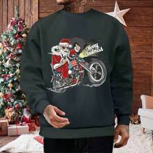 Sudadera divertida con estampado de Pap Noel para hombre, playera de manga larga con estampado navideo, casual, festividades, a - Motocicleta gris oscuro Old Man + XL - Ver 3
