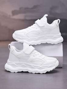 3-14 Years Old Teenagers' Sports Shoes, Mesh & PU Leather Upper, Breathable, Suitable For Spring, Summer, Autumn & Winter, Back To School, New Design, Lightweight, Non-Slip Rubber Sole, Hook And Loop Closure For Easy On/Off, Suitable For Running, School, Outdoor, Training, 4 Colors Available - White - View 8