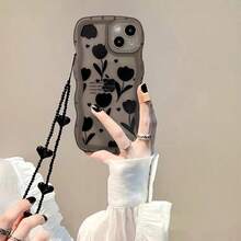 1pc Simple DIY Black Heart Bead Phone Chain CCD Beaded Earphone Bag Packaging Bracelet Lanyard Chain