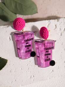趣味可爱手工串珠耳钉，卡通卡哇伊耳环，时尚饰品，垃圾桶造型，情人节礼物，动物爱好者亚克力树脂水滴耳环，适合女性和女孩，夏季冬季假期海滩派对礼物，情侣礼物，情人节礼物，情人节耳环 - 情人節垃圾桶 - 查看 4