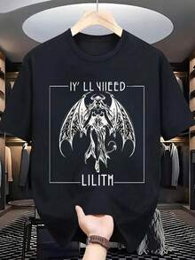 Camiseta de Hombre, Camiseta Manga Corta Negra, Cuello Redondo Casual, Estampado Lilith Demoníaco Gótico,  2025 Oscura, Estilo Estético Noir, Diseño Arte Contraste Blanco y Negra, Sin Molestias en la Piel, Cómodo para Conciertos, Noches de Salida, Regalo para Fans de Mitología Oscura, Camiseta Estampada Trendy,ropa de hombre,parejas,envio nacional,regalo para hombre,oversize hombre. - Negro - Ver 1