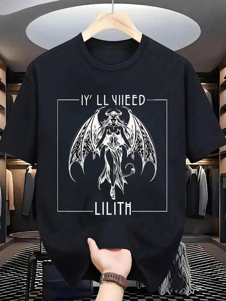 Camiseta de Hombre, Camiseta Manga Corta Negra, Cuello Redondo Casual, Estampado Lilith Demoníaco Gótico, 2025 Oscura, Estilo Estético Noir, Diseño Arte Contraste Blanco y Negra, Sin Molestias en la Piel, Cómodo para Conciertos, Noches de Salida, Regalo para Fans de Mitología Oscura, Camiseta Estampada Trendy,ropa de hombre,parejas,envio nacional,regalo para hombre,oversize hombre. - Negro - Ver 1