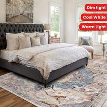 可水洗防滑复古小地毯，轻盈短绒，可机洗，防污大号柔软薄地毯，适用于客厅、卧室、餐厅地板。 - 彩色 - 查看 4