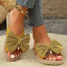 2025新款蝴蝶结女士拖鞋休闲夏季鞋，女士轻便沙滩鞋 - 黃色 - 查看 4