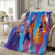 1Pc Kpop Neon Warrior Print Blanket - K-Pop Group Themed Bedspread, Soft Warm All-Season Bed Cover For,, S, Dorm Room & Travel Accessory For K-Drama Fans - Christmas Gifts-280gsm - 彩色 - 查看 5