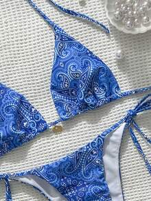 Bộ bikini 2 mảnh họa tiết hoa xanh cổ điển gợi cảm dành cho nữ năm 2025 - Nhiều màu - Xem 3