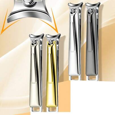 ANDVICTORY 1pc Oblique Blade Nail Clipper With Collector, Stainless Steel Material, Suitable For Ingrown Nails On Fingers And Toes, Ideal Tool For Nail Trimming