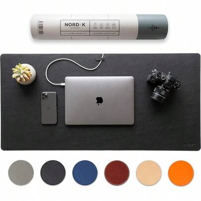 File TraysNordik Leather Desk Mat Cable Organizer - Pebble Black 35 X 17 Inch - Premium Mouse Mat - Felt Vegan Leather Desk Pad Protector - Desk Blotter Matt Keyboard - Large Desk Matt For Desktop ComputerDesk Mat