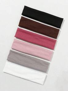 ROMWE 6pcs Solid Color Elastic Headbands, Suitable For Sports And Casual Use - 多色 3 - 查看 2