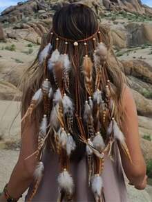 Feather Headpiece, Women's Festival Headpiece, Bohemian Feather Rope Crown Headpiece, Girls' Fashion Headband, Party & Wedding Winter Hair Accessory Summer Beach Hair Bands - Multicolor - View 6