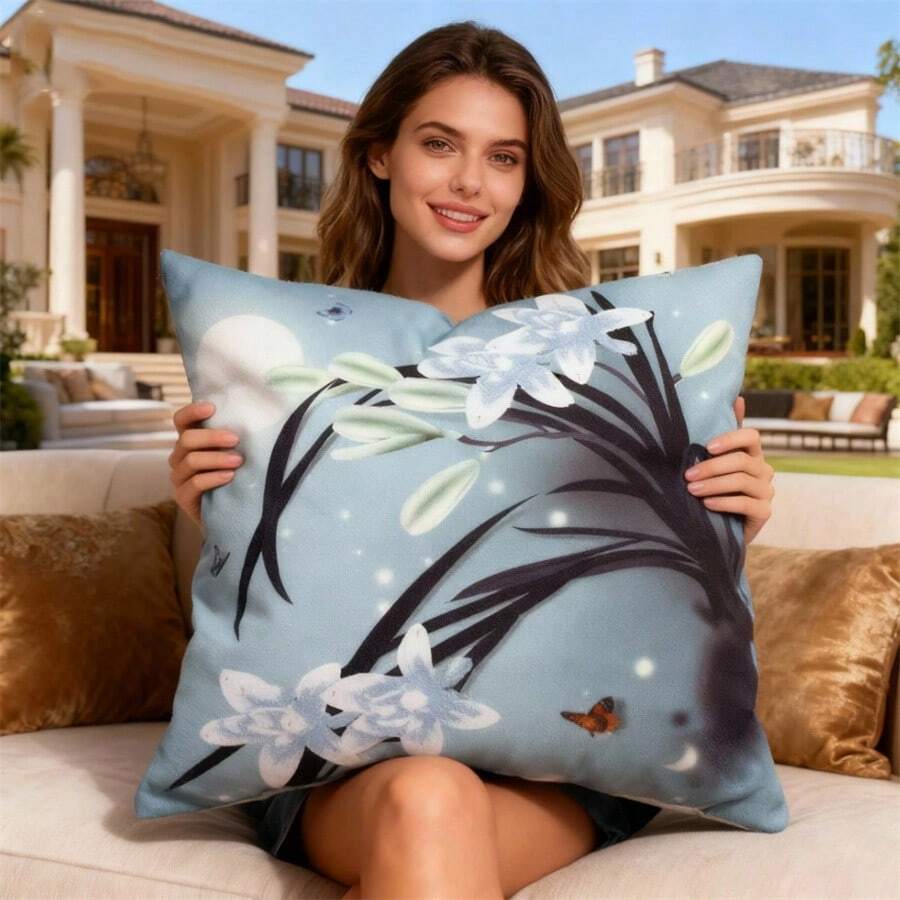 LaoJieYuan 2026 New 5D Cross Stitch Cushion Cover Kit, DIY Handmade Embroidery Printed Cushion Cover, Craft Supplies Include Fabric, Embroidery Thread, Needles, Filling