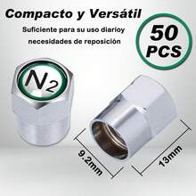 STAYOUNG 50PCS Tapones de Válvula - Tapones Antipolvo para Válvulas de Neumáticos, Latón Cromado, con Símbolo de Nitrógeno N2, para Coches, Motos, Bicicletas y Vehículos Eléctricos (Plateado) - 1 - Ver 3