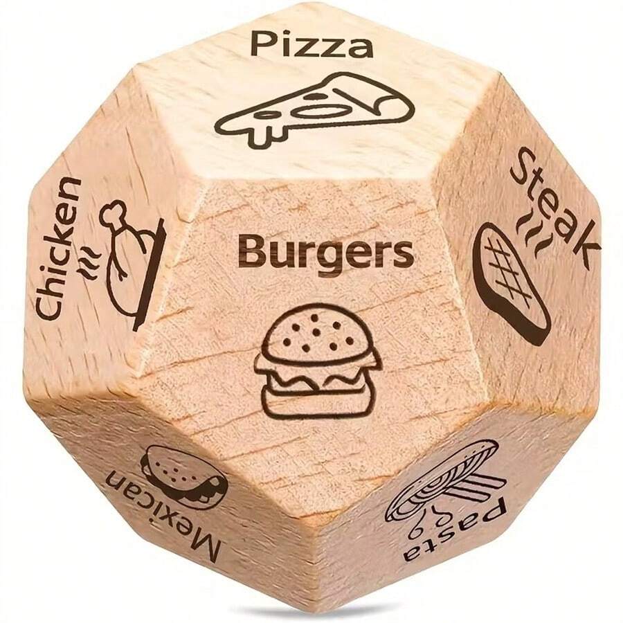 1 Pack Wooden Dice Gift For Valentine's Day, Couple Date Night Dice Gift, Love Game, Romantic Game Night, Rustic Design, Durable Craftsmanship, Solid Wood Material, 12-Sided Dice, Love Themed Game, Romantic Companion, Valentine's Day Shopper - Multicolor - View 1