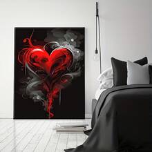 1 Pieza Pintura en Lienzo de Corazón de Humo Rojo y Negro Elegante 2D con Marco, Impresión de Arte de Pared, Puede Colgarse Directamente para Decoración, Oficina Moderna Minimalista, Sala de Estar, Dormitorio, Decoración de Baño.Regalos de Halloween, Navidad, inauguración de casas, pinturas decorativas estéticas perfectas para habitaciones, regalos perfectos para amigos y familiares, decoración de habitaciones, decoración de escaleras, decoración del hogar, decoración de arte mural - Multicolor - Ver 5