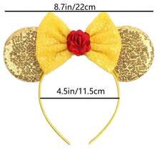 Disney 1pc Shiny Cartoon Rose Flower Themed Big Ear Sequin Headband, Women Girls Castle Theme Park Decor Hair Accessory, Student Party Costume Headpiece - Yellow - View 6