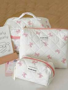 3件套粉色蝴蝶结化妆包，轻便拉链化妆品收纳袋，甜美风格多功能化妆盒，母亲节礼物，送朋友的礼物，送老师的礼物。化妆包，化妆品收纳盒，化妆包，化妆品收纳，珠宝收纳，唇彩收纳，指甲油收纳，化妆包，化妆收纳盒，化妆品收纳，化妆品收纳，化妆包，化妆包 - 彩色 - 查看 2