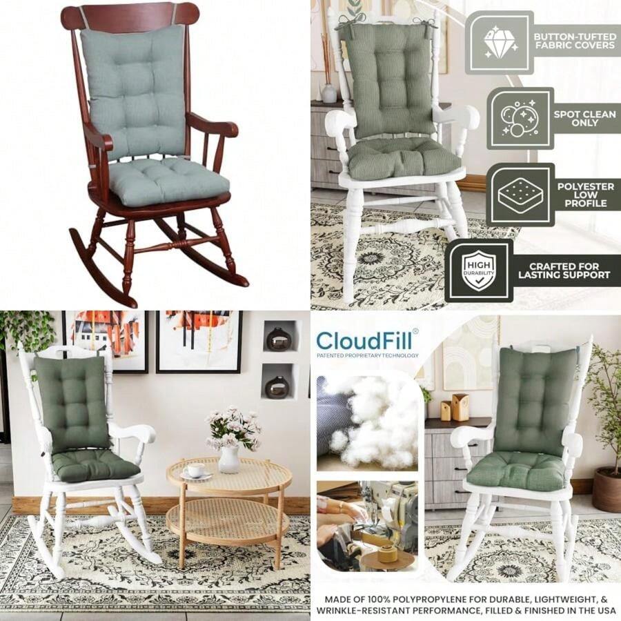 Klear Vu Twill Rocking Chair Pad Set, 17 x 17 x 3 inches, Marine(Algodón Slub Celadon) - Multicolor - Ver 1