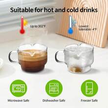 2 filiżanki do espresso, akcesoria do kawiarni, 4 uncje, sztaplowane, podwójne kieliszki do espresso, przezroczyste filiżanki do kawy z uchwytem, akcesoria do kawiarni - Wielokolorowe - Zobacz 4