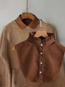 休闲简约衬衫领款式，女士仿领衬里，可水洗，百搭配饰，适合春、秋、冬装搭配 - 咖色尖領 - 查看 4