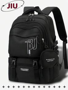Multi-Compartment Letter Print Nylon Backpack, Fits 15.6" Laptop, Multi-Pocket Lightweight Bookbag, Multifunctional Daypack, Large Capacity Travel Bag, Convenient Commuter Bag, Suitable For Students, Middle/High Schoolers, Nurses, Teachers, Business Professionals, Travel, Commute, Shopping, Office, Dating, Hiking, Training, Work, Birthday Gift, Holiday Gift - Multicolor - View 15