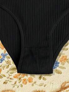 4pcs/Set Women's Comfortable Ribbed Briefs - Multicolor - View 5