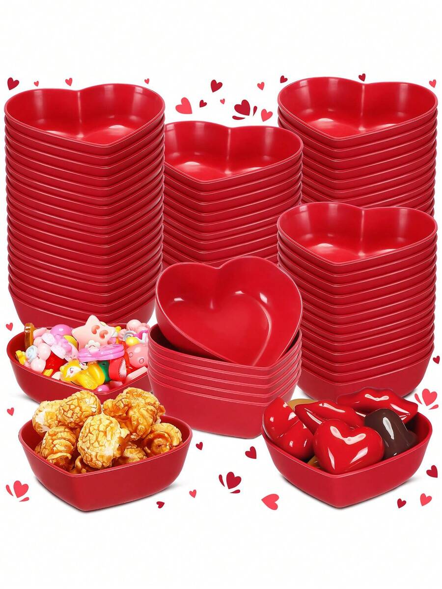 1pc/5pcs/10pcs Red Heart-Shaped Plastic Fruit Plate, Snack Tray, Cookie & Dessert Plate, Cake Platter, Suitable For Wedding Party, Gift, Holiday Party, Valentine's Day Food Display Tray - Red - View 1
